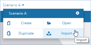 Import option in scenario drop-down Import option in scenario drop-down